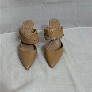 Vince Camuto Camel Braided Leather Mules